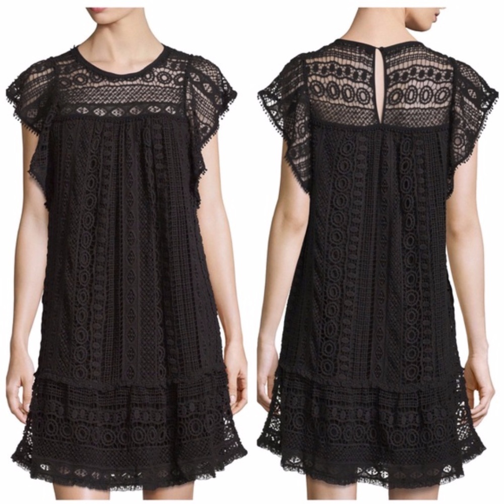 Hiche Crochet Lace Flounce Dress Black XS